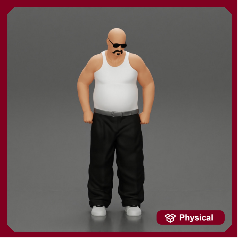 fat gangster standing with sunglasses