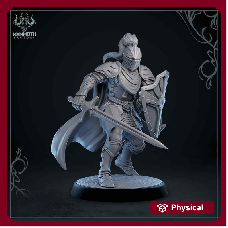 Human Paladin Fighter Sword & Shield | Miniature | 28mm, 32mm, 54mm,75mm, 100mm Scales | Pathfinder Figure | DnD | Figurine unpainted | - Only-Games