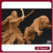 Famous Dark Elf Ranger and Magical Panther  | 28mm, 32mm Scales also 50mm and 100mm| Dungeons and Dragons| Pathfinder |3dArtGuy - Only-Games
