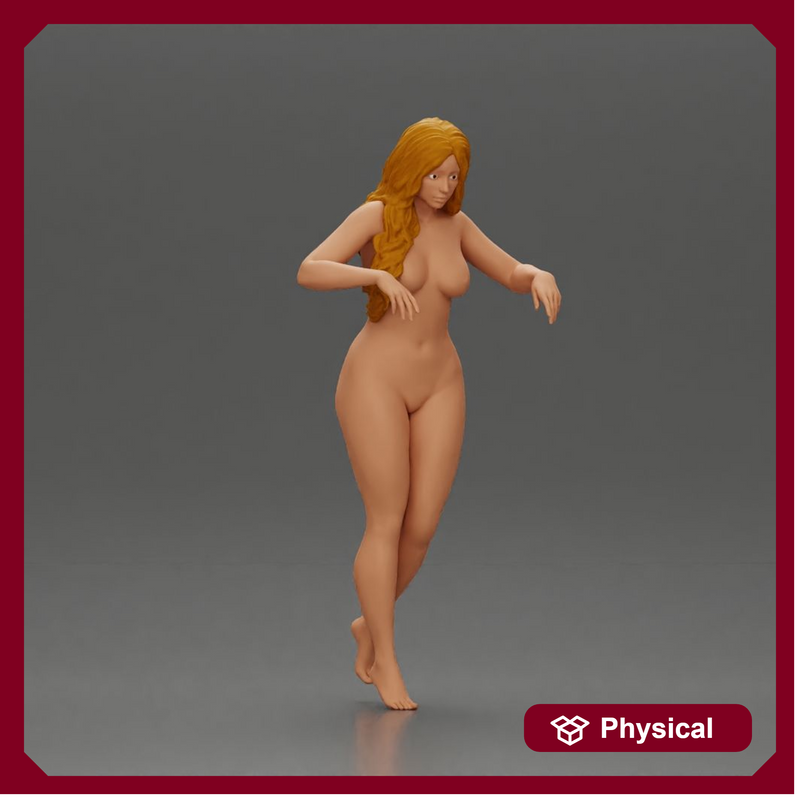 Naked woman standing on a balcony, gazing into the distance