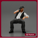 gagnster homie in beard and hat sitting holding lighter cigar while smoking
