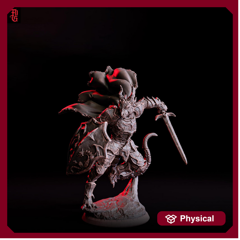 Dragonborn Knight Miniature | Sword and Shield Fighter | Resin RPG Figure - Only-Games
