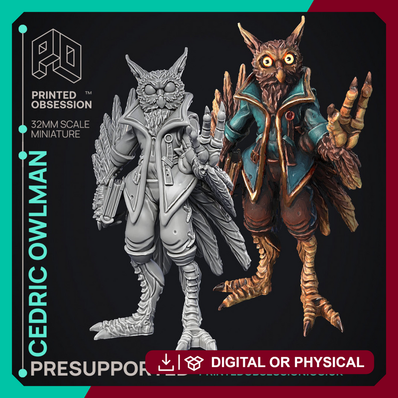 Owlman - Frindly NPC - Cryptids of the Darkwoods -  PRESUPPORTED - Illustrated and Stats - 32mm scale