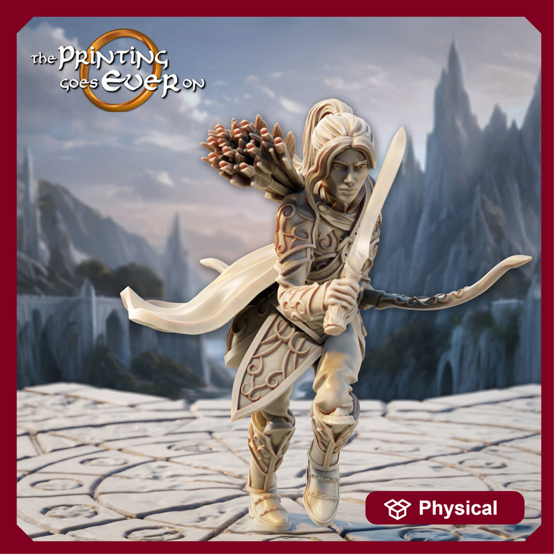 Female Elf Ranger Fighter with Sword & Bow | Miniature | 28mm,32mm,54mm, 75mm, 100mm Scales | Pathfinder Figure | DnD | Figurine unpainted | - Only-Games