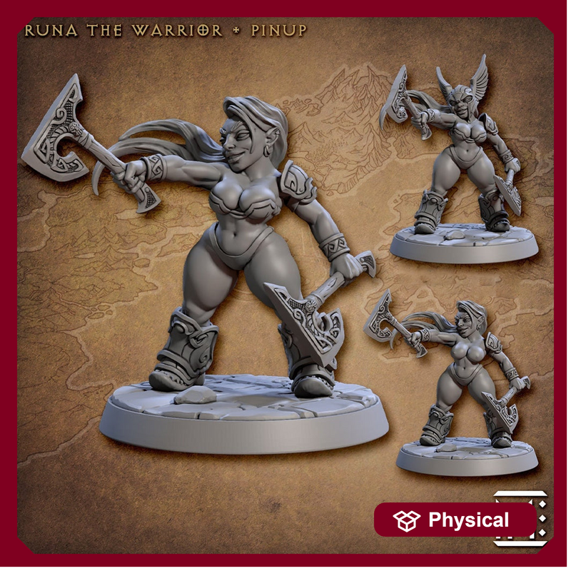 Sexy Pinup Dwarf Female Fighter | 28mm, 32mm, 54mm, 75mm Scale Resin Miniature | Dungeons and Dragons D&D 5e | Pathfinder | Artisan Guild - Only-Games