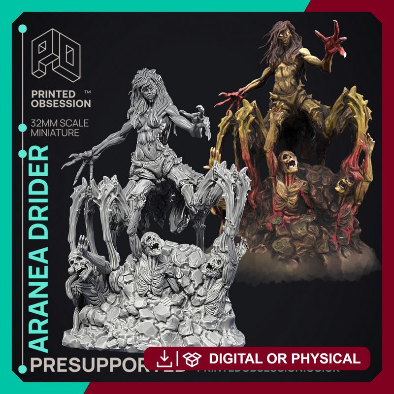 Aranea - Drider Necromancer - Godly Avatars -  PRESUPPORTED - Illustrated and Stats - 32mm scale