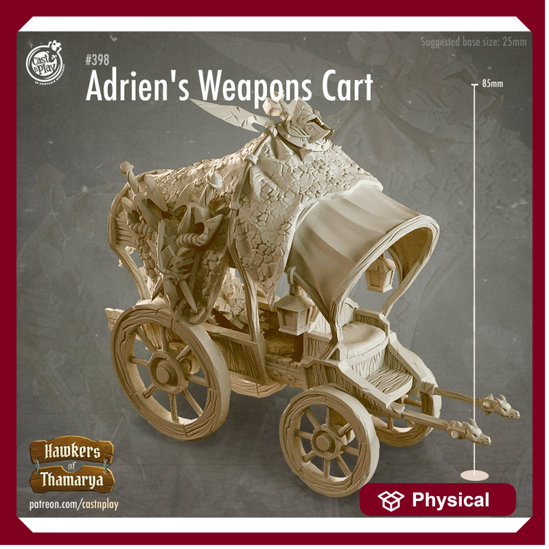 Weapons Dealer Wagon/Cart w/ NPC Dealer mini  | 28mm, 32mm, 75mm Scale | Dungeons and Dragons 5e Miniatures | Pathfinder | Figurine | DnD | - Only-Games