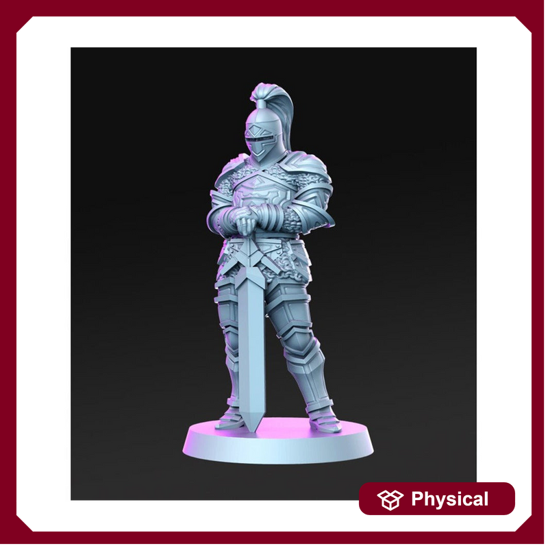 Knight | Paladin | Miniature | Fighter | Heavy Armor | Dungeons and Dragons | 28mm Scale | 32mm scale | Pathfinder | Figure for Painting| - Only-Games