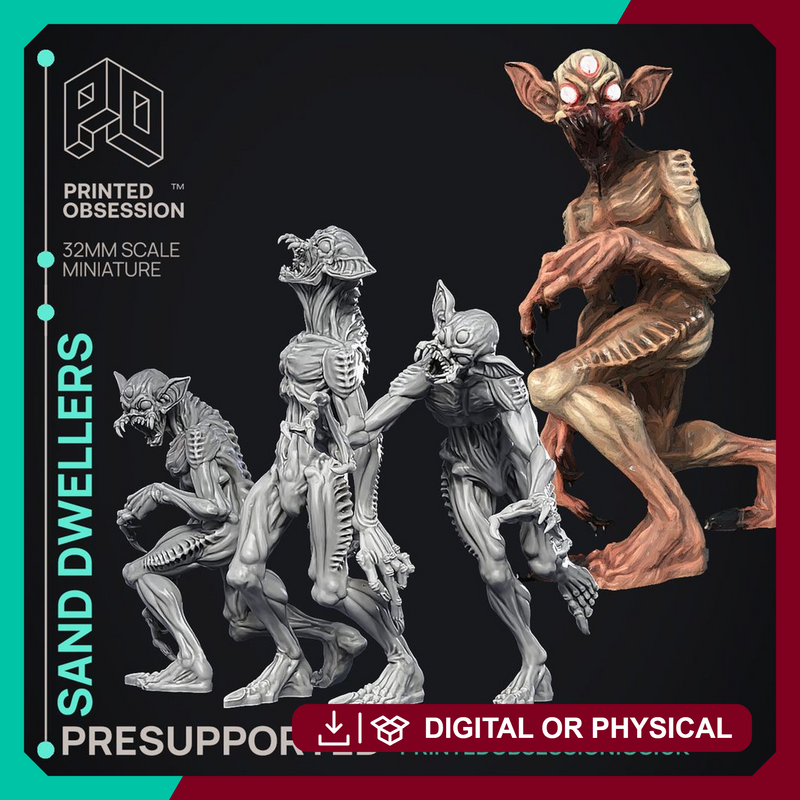 Sand Dwellers - 3 Models -  Wondering Desert -  PRESUPPORTED - Illustrated and Stats - 32mm scale