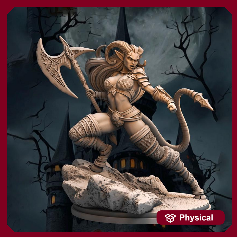 Tiefling Female Barbarian, Fighter, Ranger PC NPC Miniature NSFW Topless versions | 28mm,32mm,54mm,75mm,100mm Scales |Dungeons & Dragons 5e - Only-Games