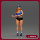 sexy girl standing in shorts and cap pulling off her bra