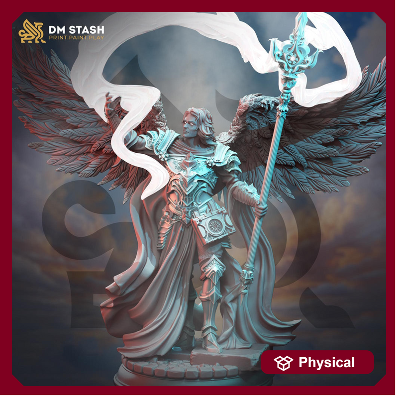 Human Winged Paladin Cleric with Spear | Miniature | 28mm, 32mm, 54mm,75mm, 100mm Scales | Pathfinder Figure | DnD | Figurine unpainted | - Only-Games