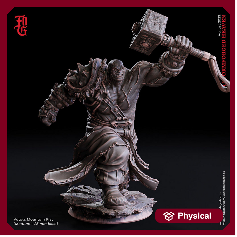 Orc Fighter Shaman Cleric with Battle Hammer | 28mm,32mm,54mm,75mm,100mm Scales | Megaboss Dungeons and Dragons | Pathfinder | Flesh of Gods - Only-Games