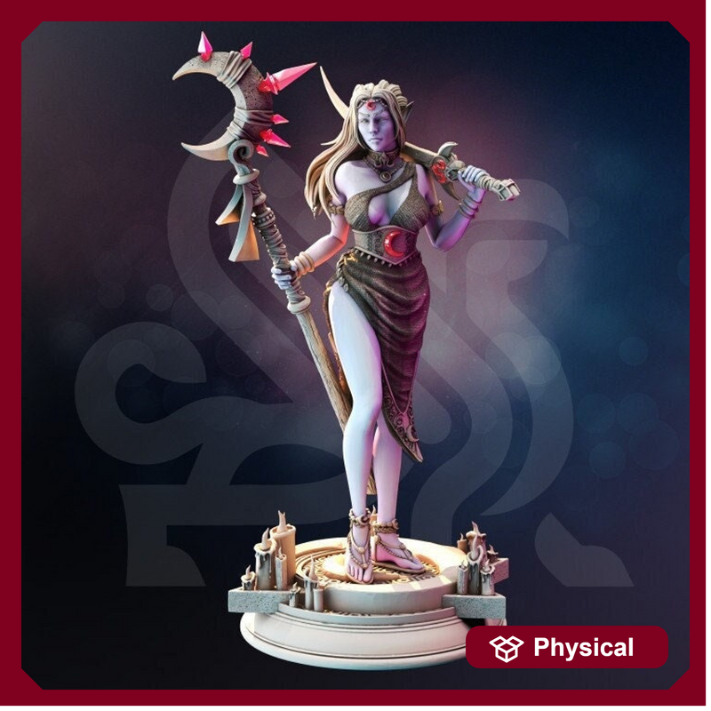 Pinup Female Elf Druid Staff and Scimitar Miniature | 28mm, 32mm,54mm,75mm, 100mm Scales | Dungeons and Dragons  5E | DM Stash - Only-Games