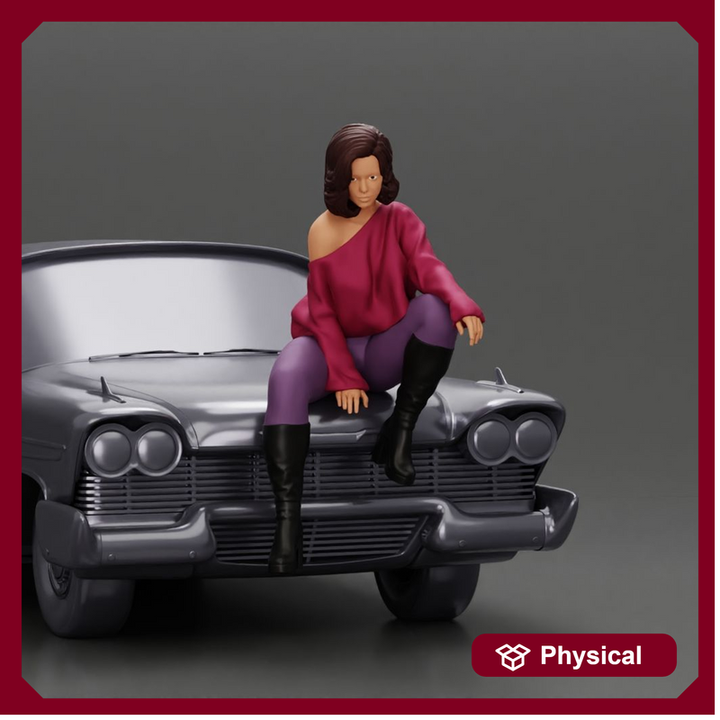 lowrider girl sitting on a car, wearing boots and a stylish shirt - Only-Games
