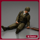 A soldier who fell after a strong battle and is waiting for help + weapons
