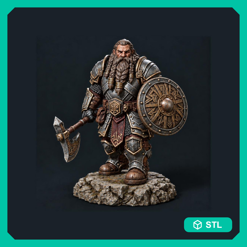 Dwarf Fighter STL | Ordrik Korrun Axe Shield Warrior Digital Download | PaintedOrNot Original DnD Pathfinder - Only-Games