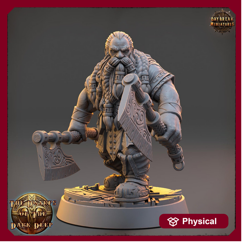 Dwarf Fighter 2 Hand Axes Miniature | Dungeons and Dragons | 28mm,32mm,54mm,75mm, 100mm Scale | Pathfinder Mini for Painting - Only-Games