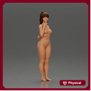 Naked woman standing hand resting on her back