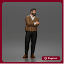 Man Standing Calmly in Casual Cardigan and Dress Pants