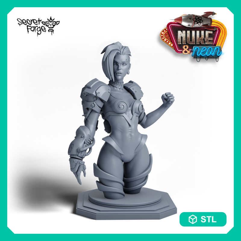 [Neon Bust Pack] Nuke and Neon retro sci-fi and cyberpunk pinup 75mm and 120mm scales