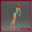 woman in a turquoise swimsuit striking a pose