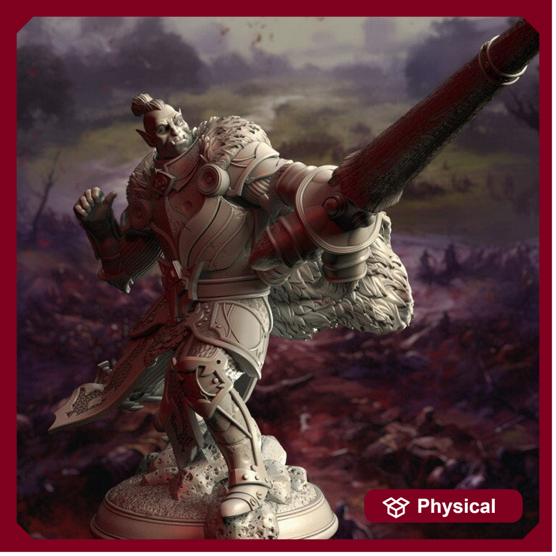 Half-Orc Paladin Fighter Cavalier with Lance | Miniature | 28mm, 32mm, 75mm, 100mm Scales | Pathfinder Figure | DnD | Figurine unpainted | - Only-Games