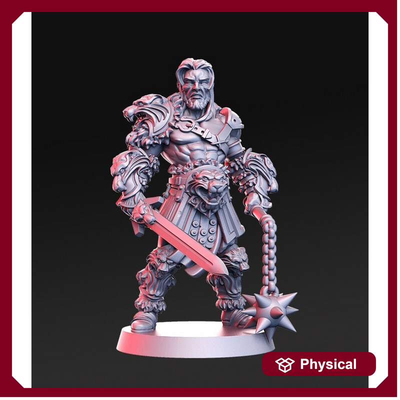 Gladiator Fighter | Resin | Dual Wielder Sword and Morningstar | Dungeons and Dragons | 28mm and 32mm | Pathfinder | Figure for Painting | - Only-Games