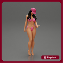 Young Beautiful Girl Wearing Bikini and Hat putting her hand on friend s face