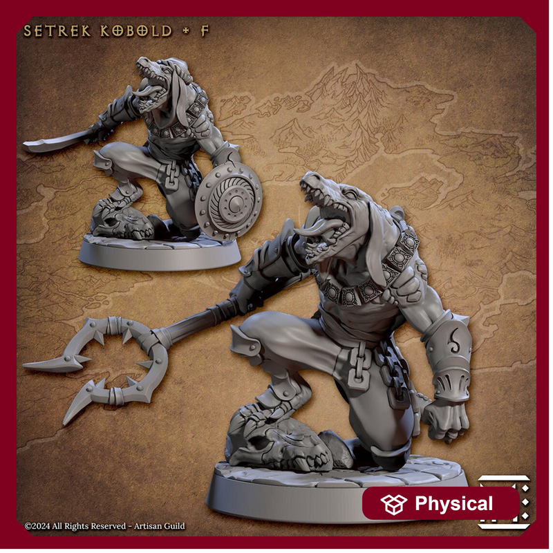 Kobold Fighter with Mancatcher, Scimitar & Shield PC NPC DnD | 28mm, 32mm, 54mm, 75mm Scale Miniature | Dungeons and Dragons | Artisan Guild - Only-Games