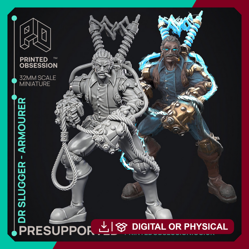 Armourer Alchemist - Dr Slugger - Ghast Buster -  PRESUPPORTED - Illustrated and Stats - 32mm scale