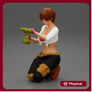Repair woman sitting and holding a drill