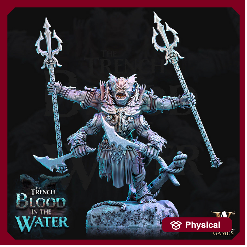 Sahuagin Baron Mutant | Resin Miniature | Dungeons and Dragons | 28mm,32mm,75mm Scales | Pathfinder Sea Devil humanoid | D&D 5e | - Only-Games