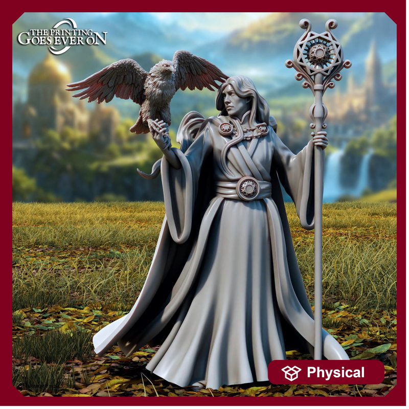 Wizard with Eagle Familiar PC / NPC | Unpainted Miniature | 28mm, 32mm,54mm,75mm, 100mm Scales | Pathfinder Figure | DnD | RPG Figurine  | - Only-Games