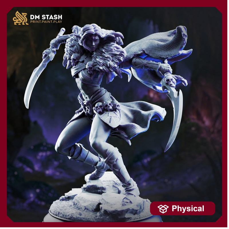 Female Dark Elf Miniature | Rogue Assassin Dual Wield Fighter | UNPAINTED Resin DnD Pathfinder - Only-Games