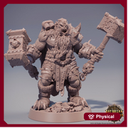Orc War Chief | Orc barbarian | 2 warhamers| Mini | Megaboss | D&D |28mm |32mm | 54mm|75mm|100mm tall Pathfinder | Barbarian orc - Only-Games