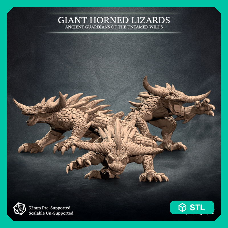 Giant Horned Lizard Trio - Ancient Guardians of the Untamed Wilds