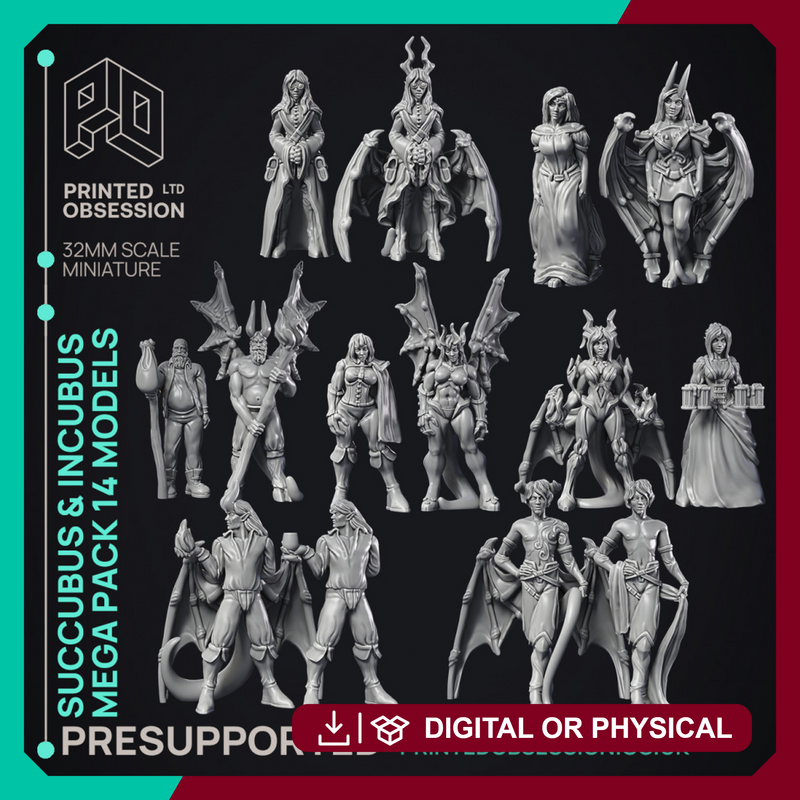 Succubus & Incubus Collection - 14 models 7 demon 7 human disguise - PRESUPPORTED - 32 mm Scale