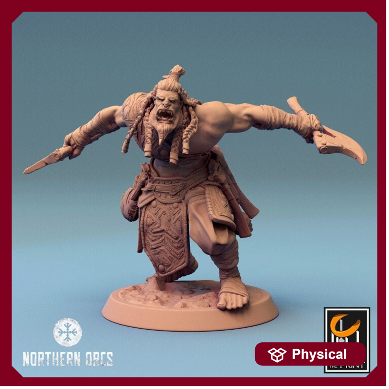 Orc Fighter Barbarian Dual Battle Axes, Half-Orc | Scales: 28mm | 32mm |54mm| 75mm | 100mm  Megaboss | Dungeons& Dragons 5e | Pathfinder | - Only-Games