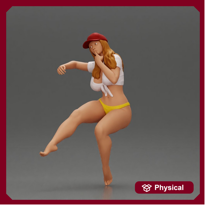 Sexy girl in cap thinking and playfully posing