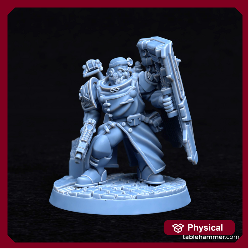 Forgeheart Medicus – 40mm base (space dwarf combat medic with shield)