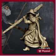 Human Mage Fighting w/ Staff and Walking | Miniature |28mm| 32mm|54mm|75mm|100mm Pathfinder Figure | DnD | Human Wizard Figurine unpainted | - Only-Games