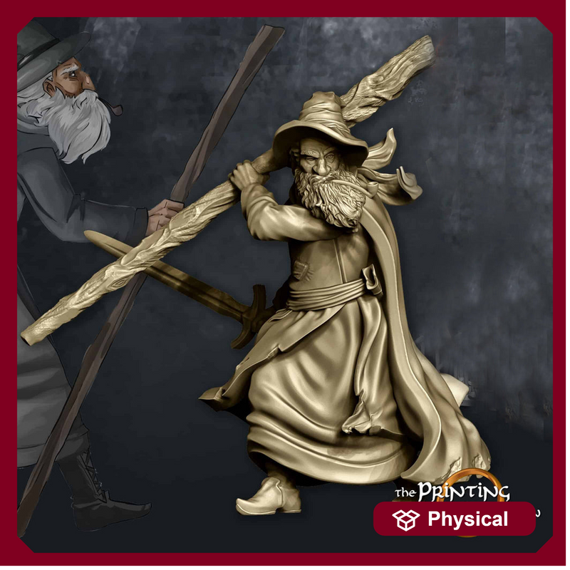 Human Mage Fighting w/ Staff and Walking | Miniature |28mm| 32mm|54mm|75mm|100mm Pathfinder Figure | DnD | Human Wizard Figurine unpainted | - Only-Games