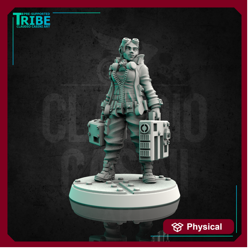 (0080) Female mechanic medic cyberpunk with medi-kit and tool bag