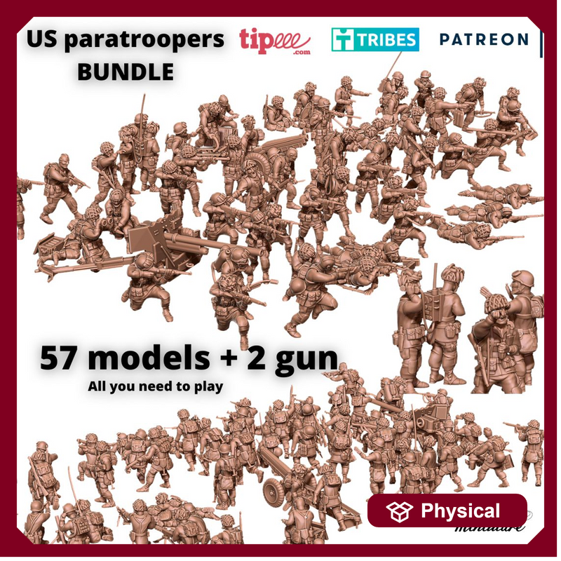 US paratroopers detachment - 28mm BUNDLE - 57 models + 2 guns