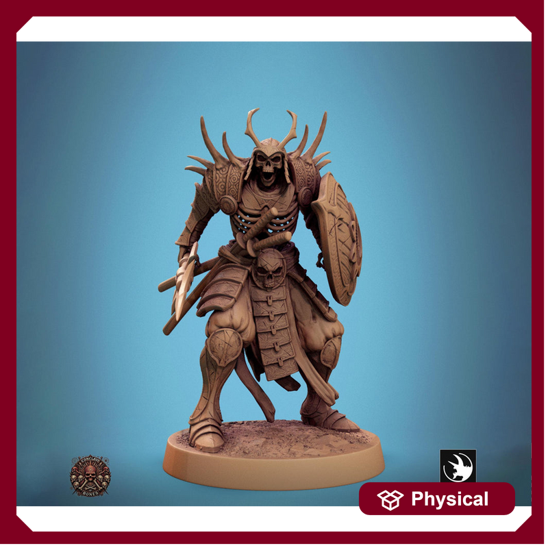 Skeleton Oriental Warrior Spear and Shield | Undead Unpainted miniature DnD | 28mm, 32mm, 54mm, 75mm,100mm | Pathfinder | Rescale Miniatures - Only-Games
