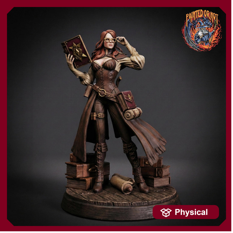 Female Wizard Miniature | Diviner Mage with Book | Resin 28mm 32mm 54mm 75mm 100mm - Only-Games