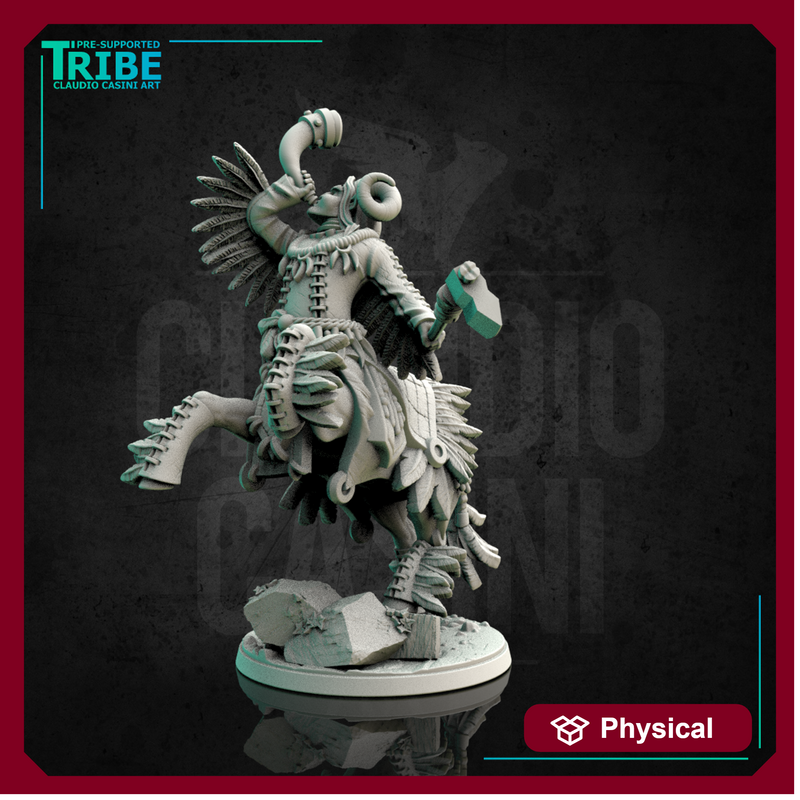 (0131) Male centaur musician with battle horn and axe