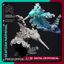 Seafoam Narwhal - Elemental Creatures -  PRESUPPORTED - Illustrated and Stats - 32mm scale