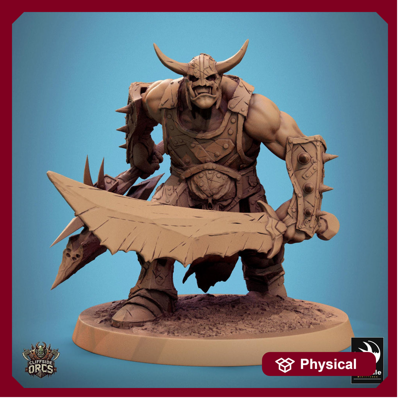 Orc Fighter Barbarian Battle Axe Sword, Half-Orc | Unpainted 28mm,32mm,54mm,75mm,100mm Scales | Megaboss | Dungeons & Dragons 5e |Pathfinder - Only-Games